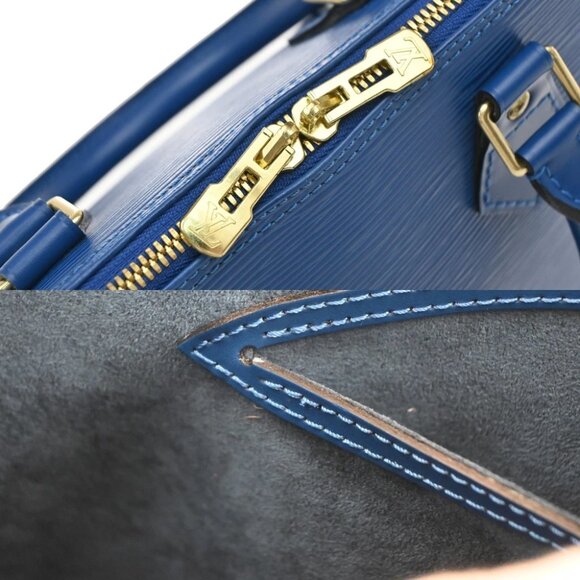 LOUIS VUITTON LV Logo Alma Hand Bag Epi Leather Blue GHW France M52145 90RF491 - Picture 4 of 15